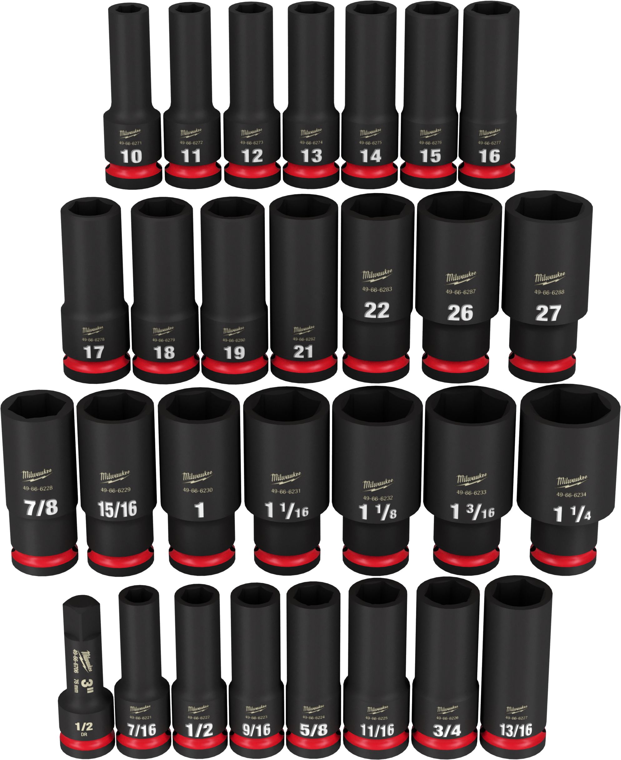 JUEGO DE DADOS DE IMPACTO 1/2 29 PIEZA MILWAUKEE (49-66-7016)