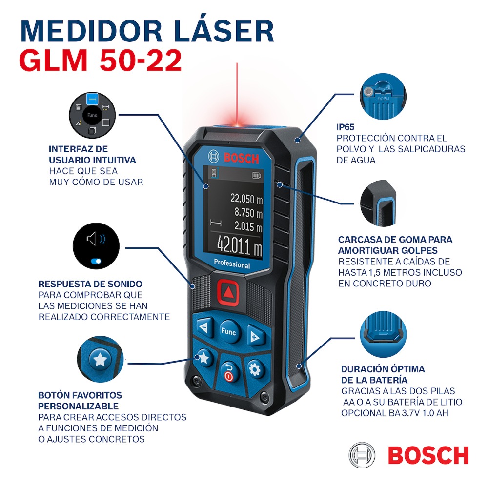 MEDIDOR LASER 50 METROS BOSCH (GLM 50-22)