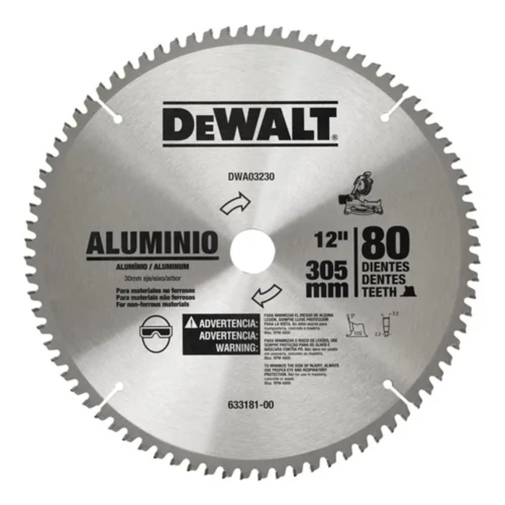 DISCO SIERRA 12&quot; 80 DTES EJE 1&quot; ALUMINIO DEWALT (DWA03230)